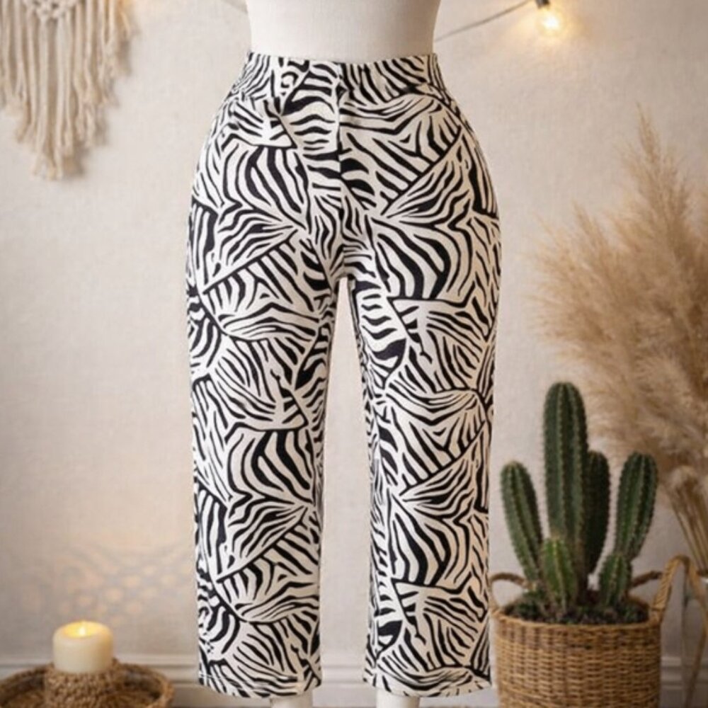 Vintage Zebra Print Cropped Pants 6 Statement Maximalist Y2K Black White USA